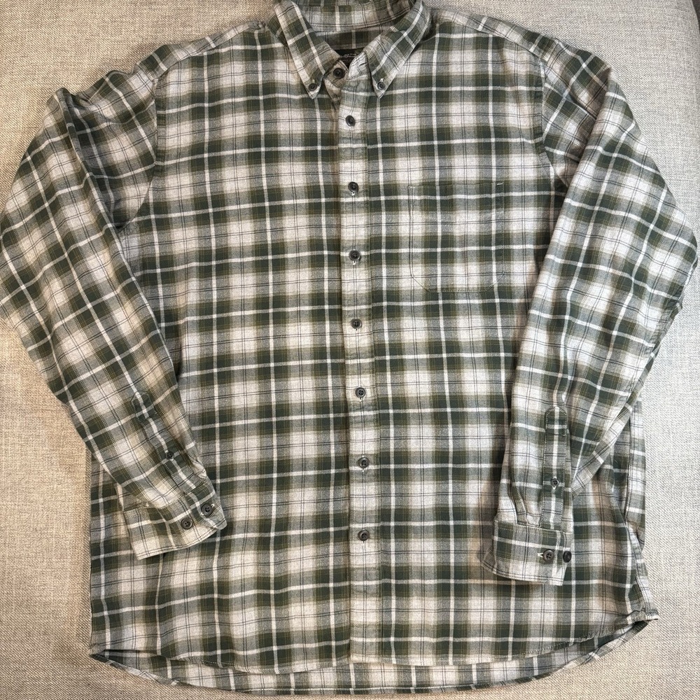 Eddie Bauer Flannel Mens Plaid Classic Fit Shirt Sz XL Tall TXL Green XLT